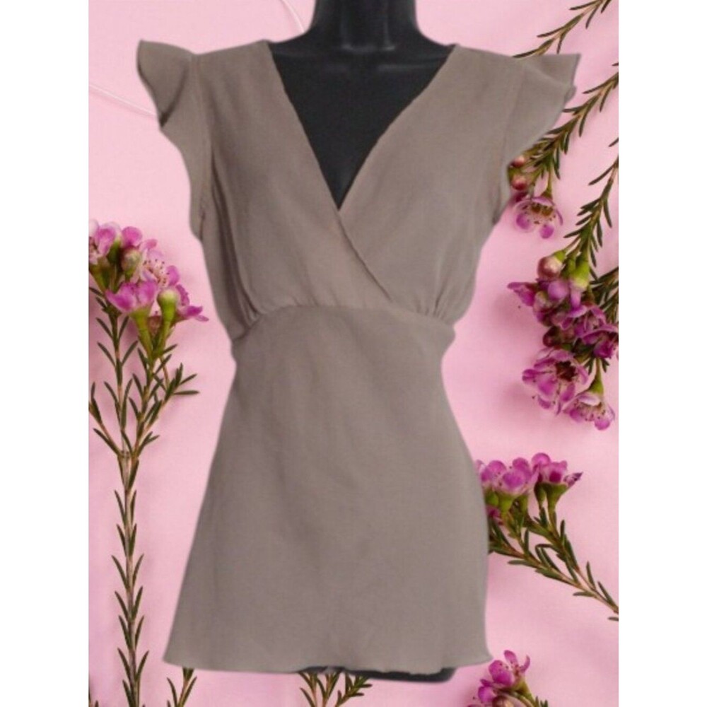 Retro Elegant Smoke Color Flutter Sleeve Blouse Marianne Size Small